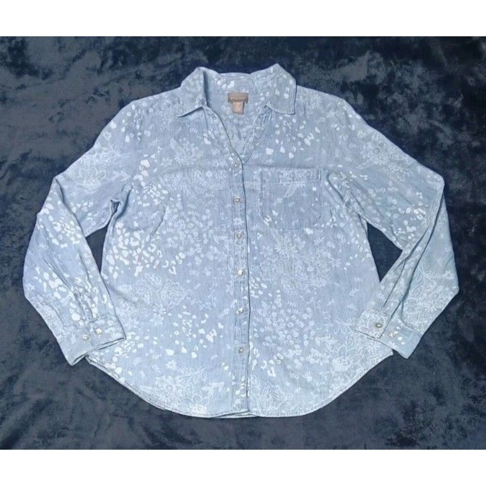 Chicos Cotton Hemp Blend Button Up Shirt 0 Floral Boho Layering Lightweight Y2K